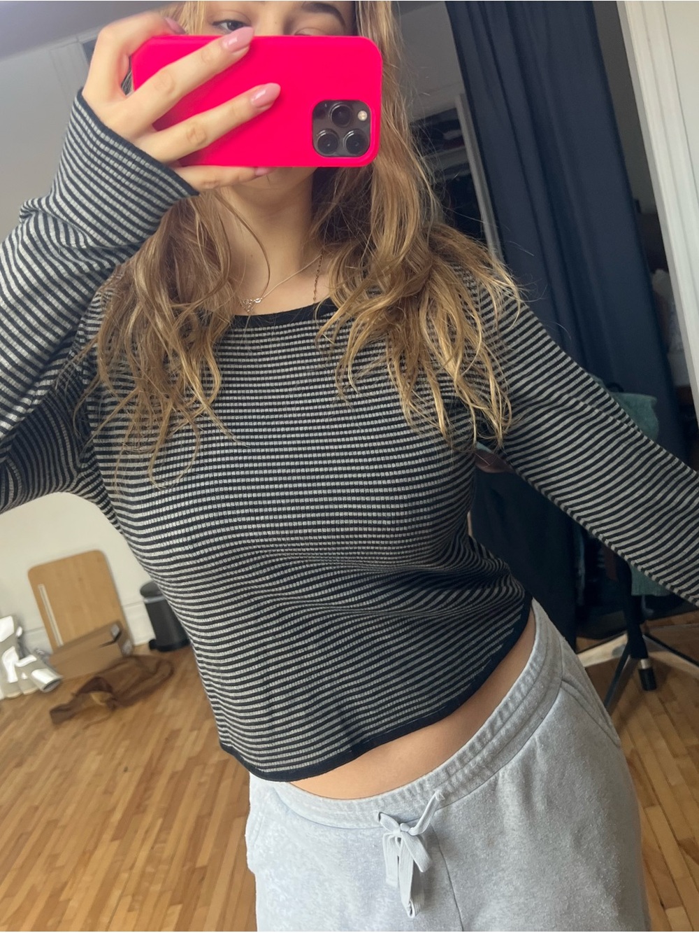 twik Black & Gray Striped Long-Sleeve Knit Top